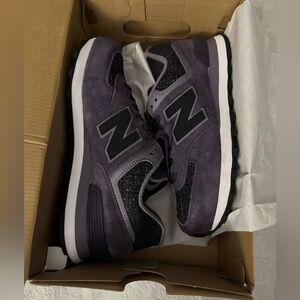 New Balance 574 Dark Purple Suede & Black Accent Sneakers